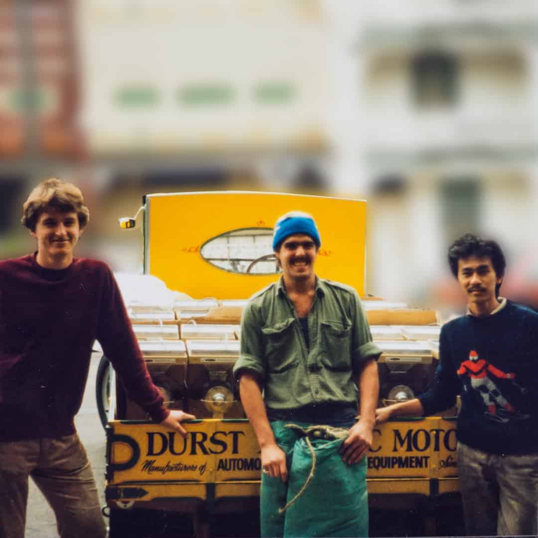 The original Durst delivery team delivering Vince Russell’s Peanut and Wholenut Butter Mills.